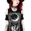 Clothes Restyle | Black Women`S T-Shirt Cold Shoulder Witches Chant