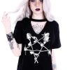 Clothes Restyle | Gothic Blouse, Witchy V-Neck With Choker "Rose Pentagram"