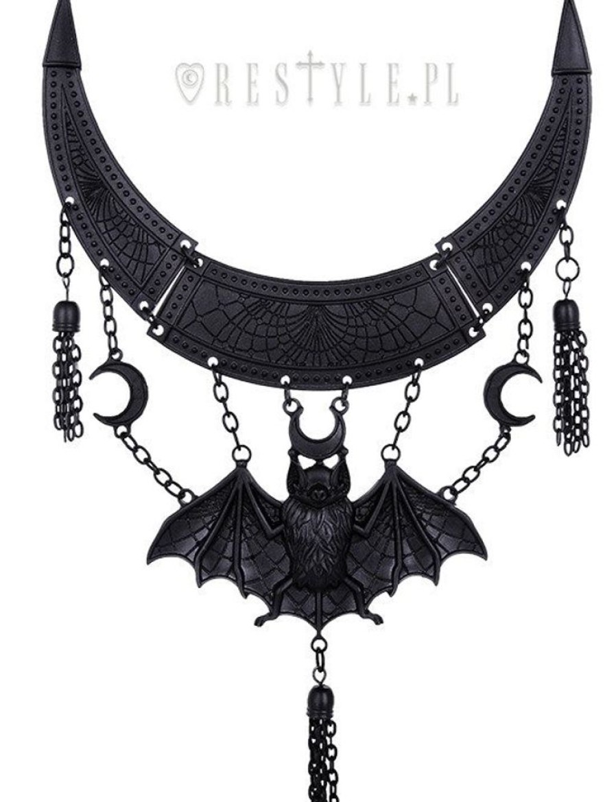 Jewellery Restyle | Statement Necklace, Crescent, Tessels "Oriental Bat Black Necklace"