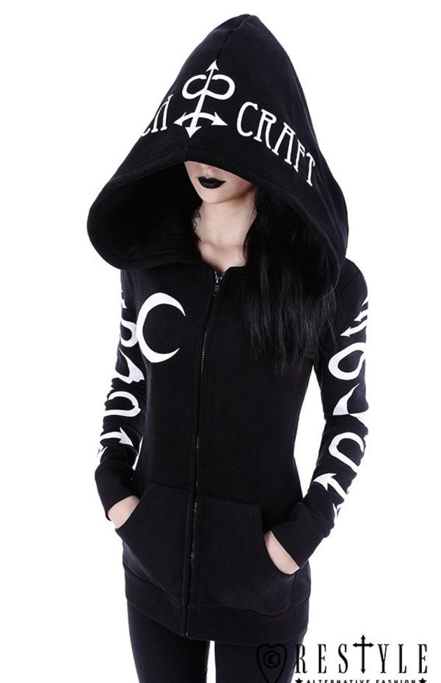 Clothes Restyle | Black Occult Blouse With Pockets, Oversized Hood, Witchcraft "Symbol Hoodie"