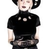 Clothes Restyle | Black Velvet Moon Phases Top Moon Witch