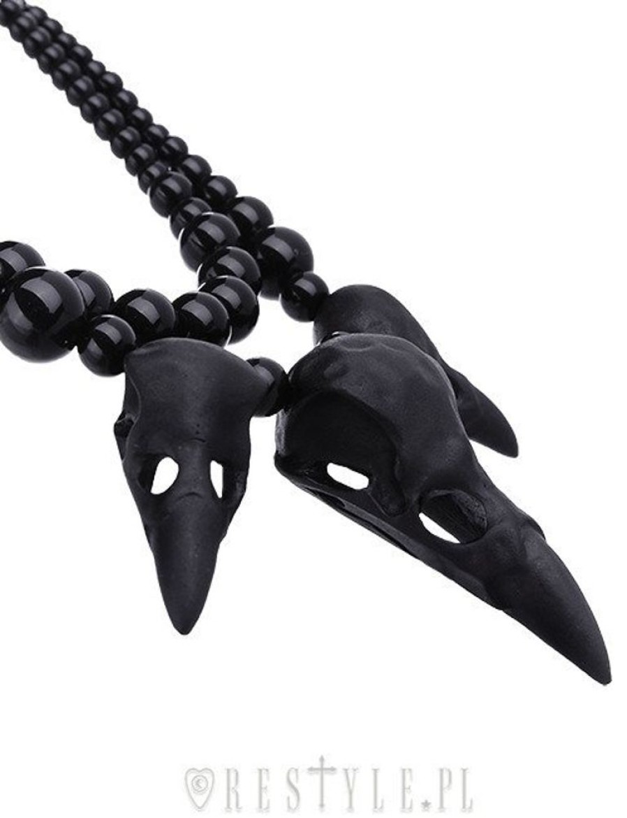 Jewellery Restyle | Black Necklace With Crow Skulls, Gothic Pendant, Bird Skull "Raven Talisman"