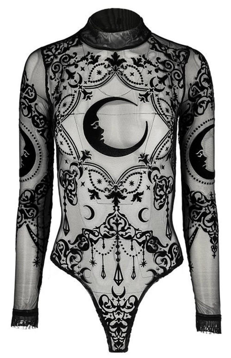 Clothes Restyle | Black Gothic Crescent Mesh Bodysuit