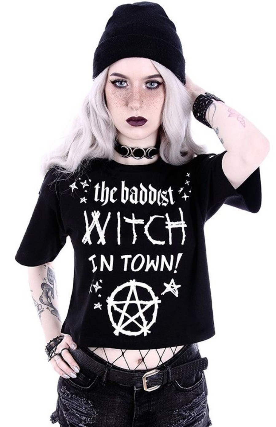 Clothes Restyle | Crop Top Gothic Blouse "The Baddest Witch In Town"