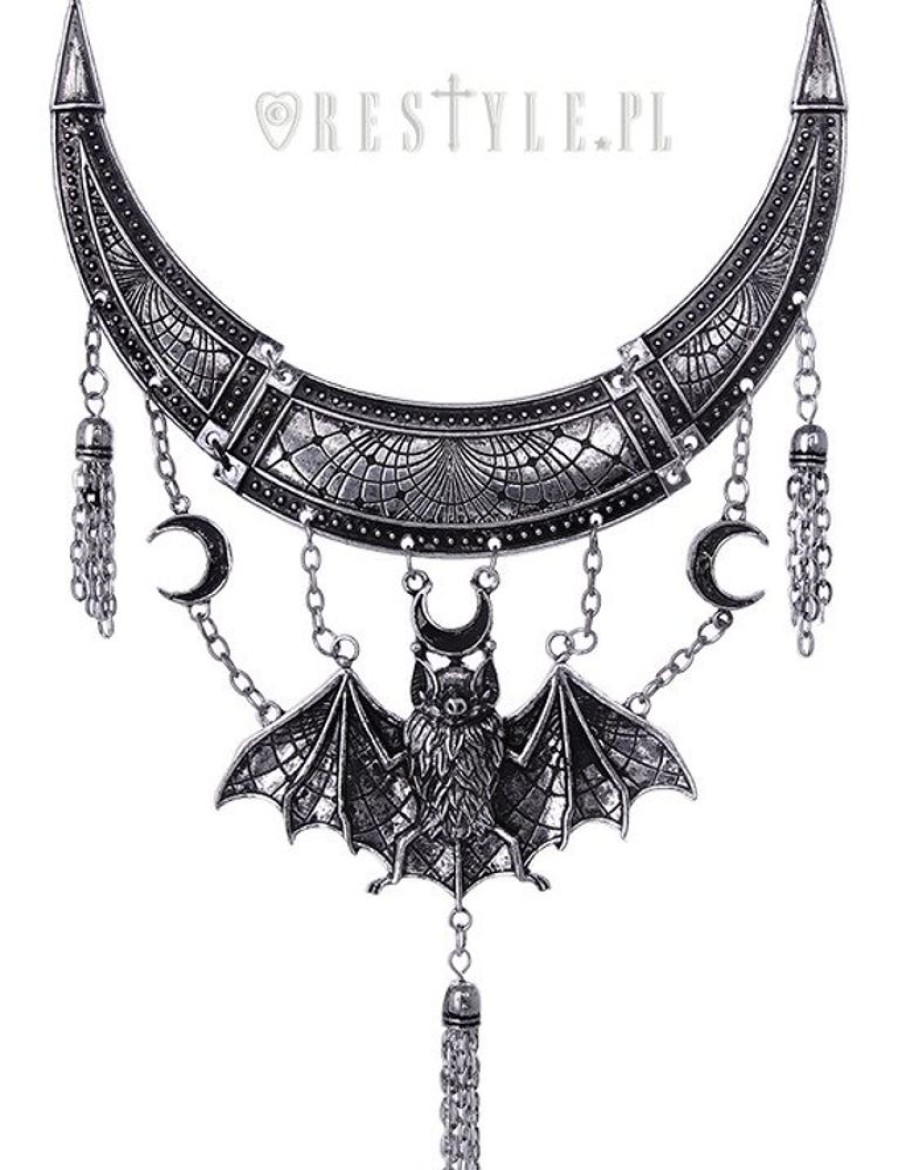 Jewellery Restyle | Antique Silver Statement Necklace, Crescent, Tessels"Oriental Bat Silver Necklace"