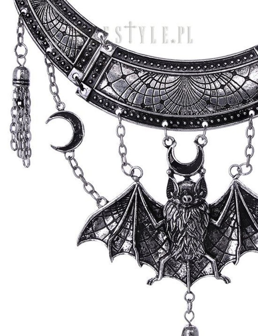 Jewellery Restyle | Antique Silver Statement Necklace, Crescent, Tessels"Oriental Bat Silver Necklace"