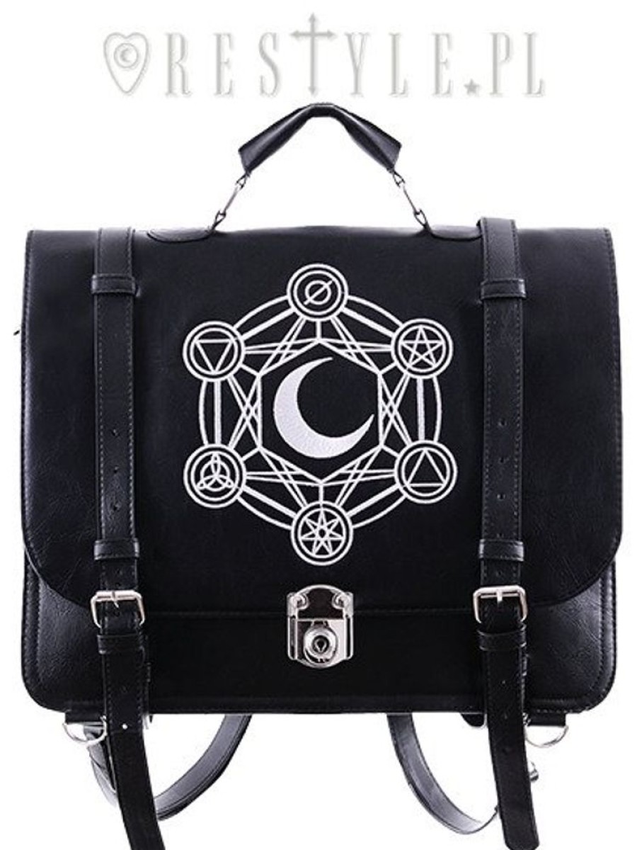 Handbags Restyle | Bag, Black Satchel, Alchemical Symbols "Moon Messenger"