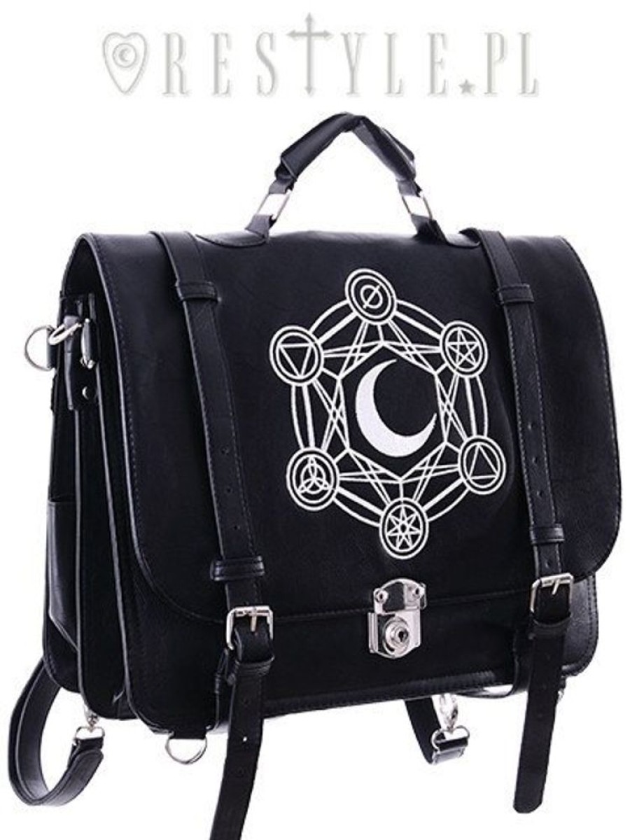 Handbags Restyle | Bag, Black Satchel, Alchemical Symbols "Moon Messenger"