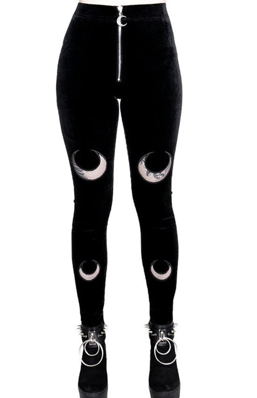 Clothes Restyle | Double Crescent Velvet Leggings Gothic Black Leggings