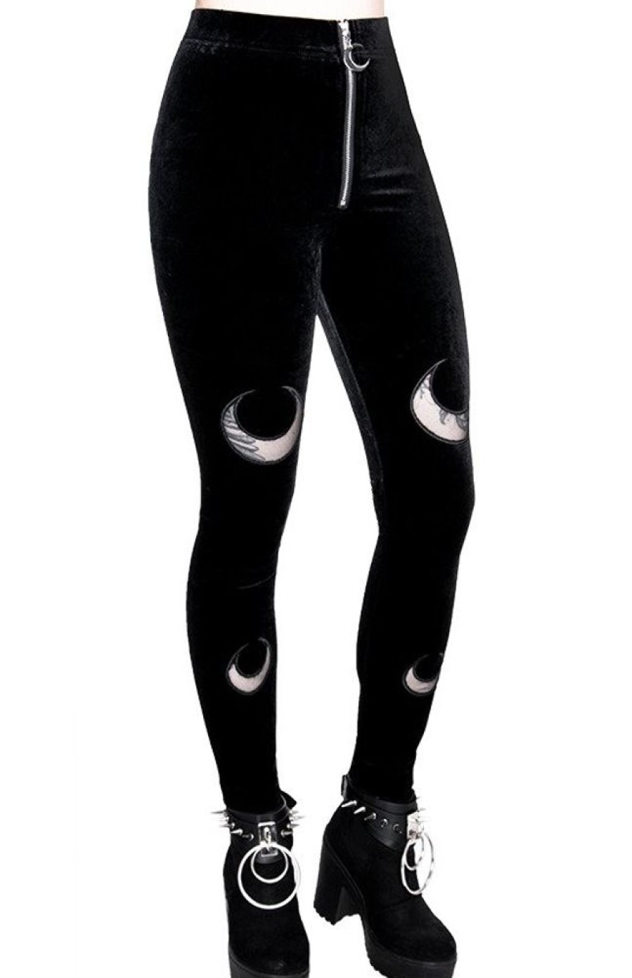 Clothes Restyle | Double Crescent Velvet Leggings Gothic Black Leggings