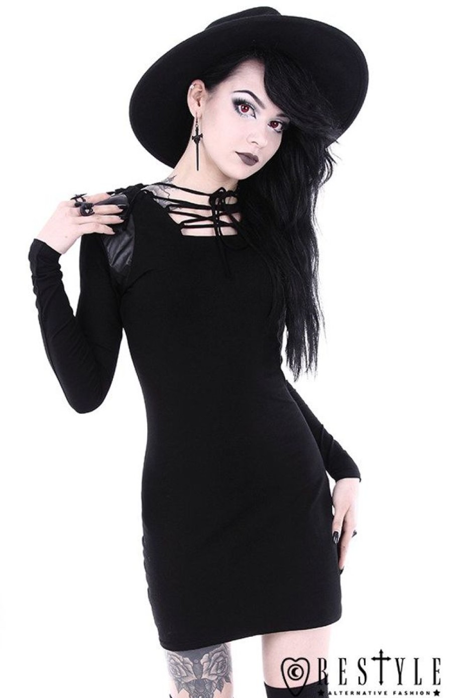 Clothes Restyle | Black Gothic Dress With Lacing And Hood "Armor Dress"