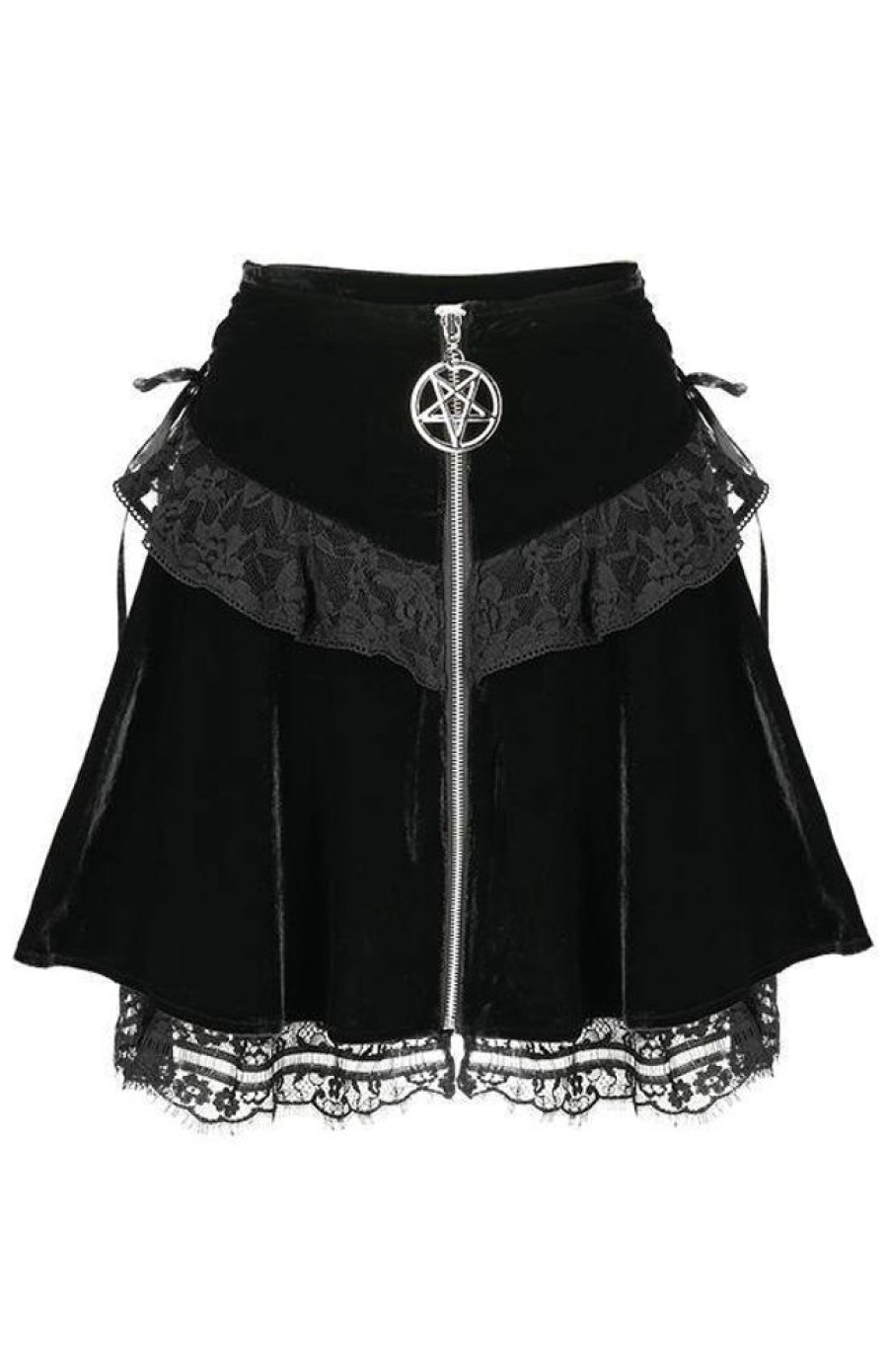 Clothes Restyle | Lace Up Velvet Mini Skirt With Pentagram