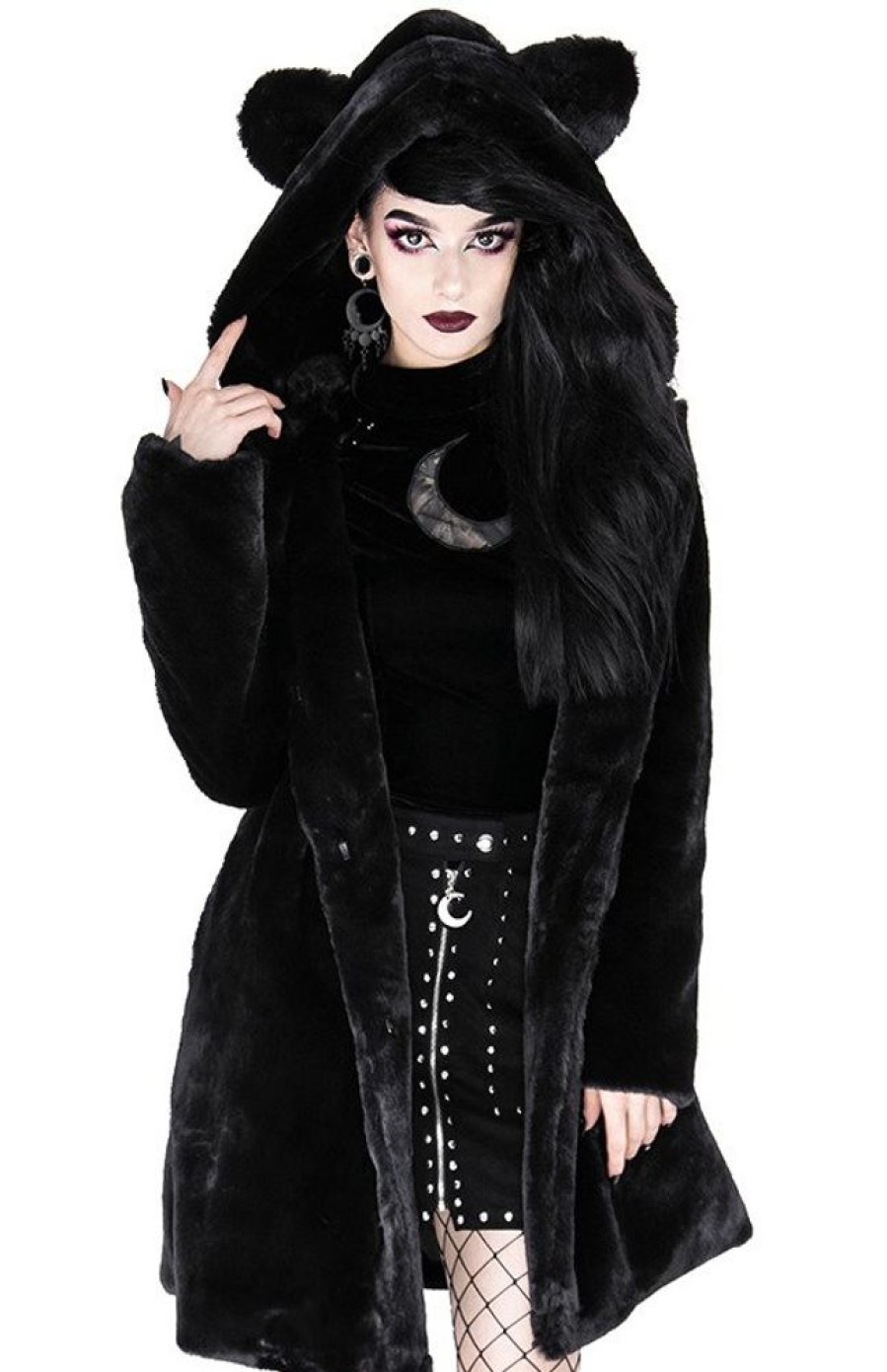 Clothes Restyle | Black Warm Winter Cat Faux Fur Coat