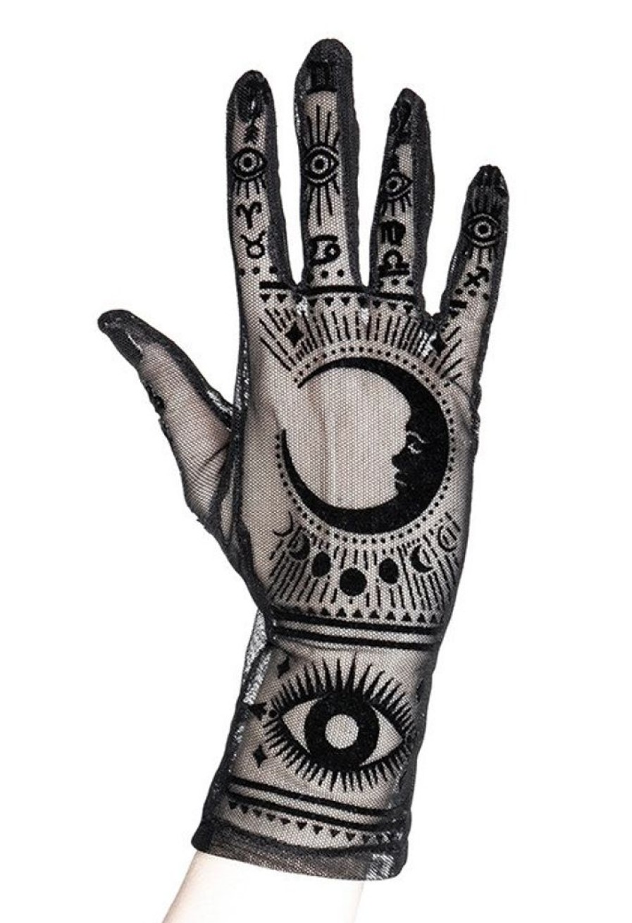 Accessories Restyle | Gothic Mesh Gloves Moon Pattern, Zodiac Signs "Fortune Teller Gloves"