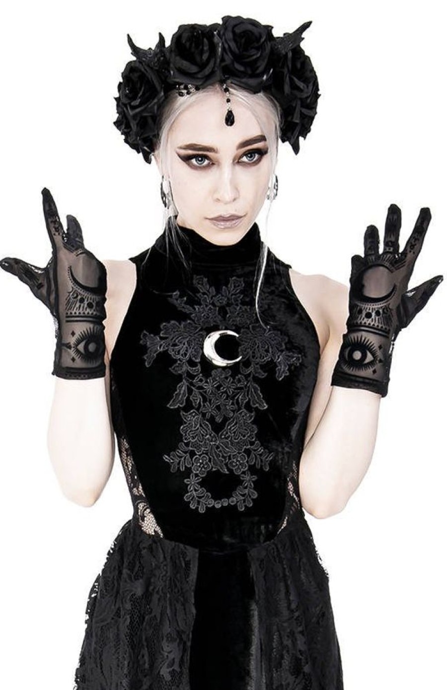 Accessories Restyle | Gothic Mesh Gloves Moon Pattern, Zodiac Signs "Fortune Teller Gloves"