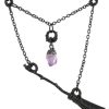 Jewellery Restyle | Gothic Witch Black Broomstick Necklace With Purple Crystal