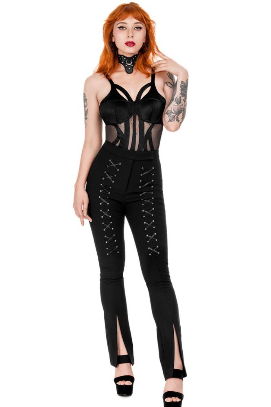 Clothes Restyle | Bonded Flare Trousers, High Waist Laced Up Pants