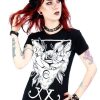 Clothes Restyle | Black Women`S T-Shirt Threeheaded Cat