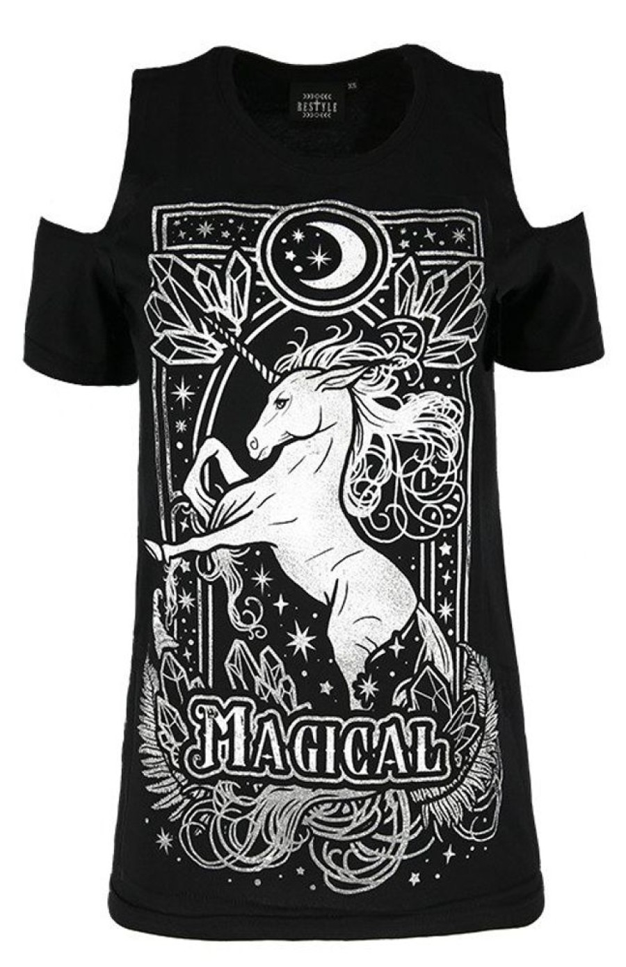 Clothes Restyle | Cold Shoulder T-Shirt Magical Unicorn Gray