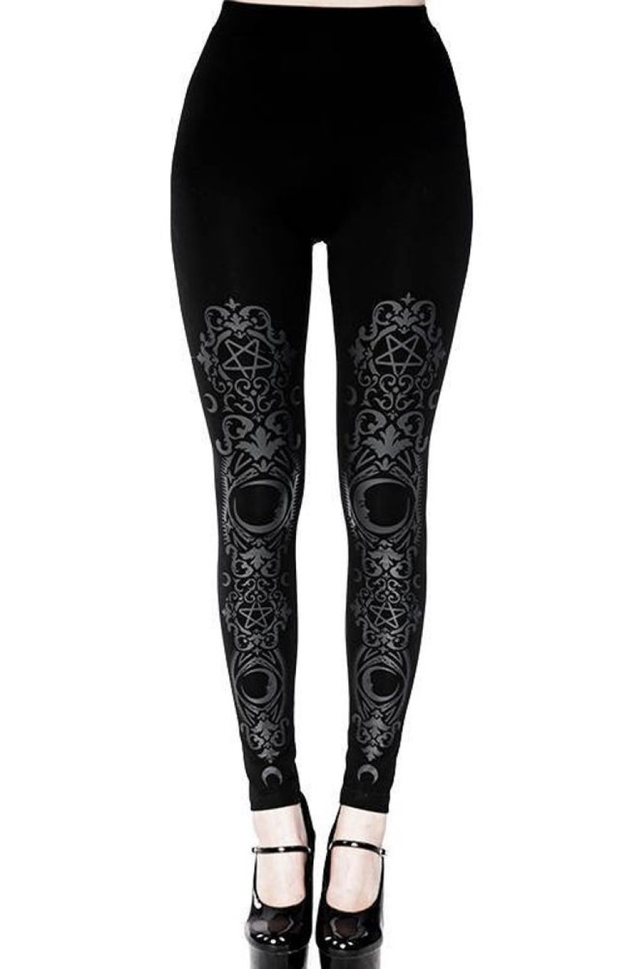 Clothes Restyle | Black Gothic Baroque Leggings Crescent Print