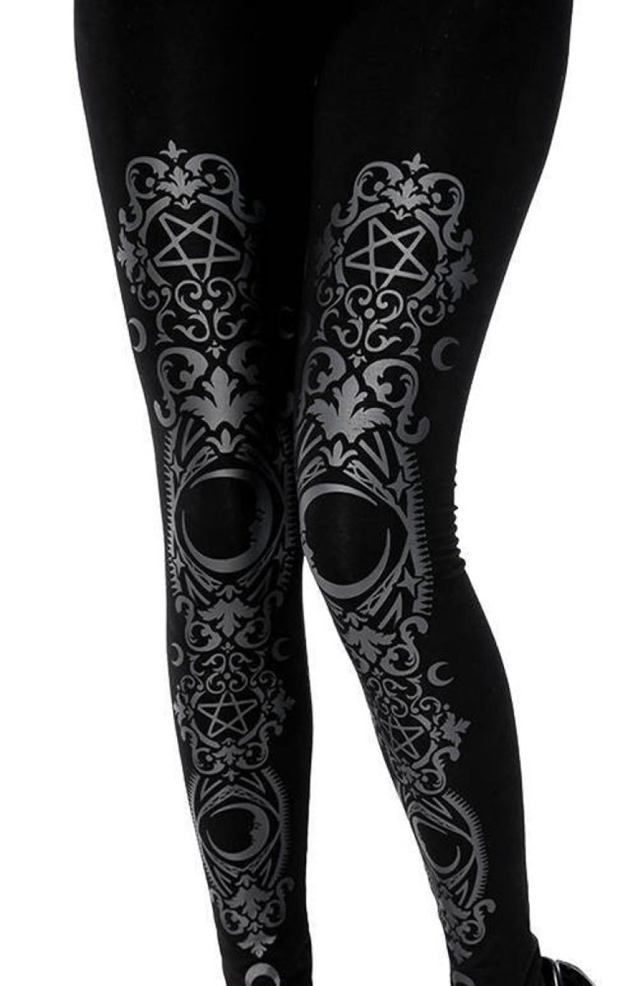 Clothes Restyle | Black Gothic Baroque Leggings Crescent Print