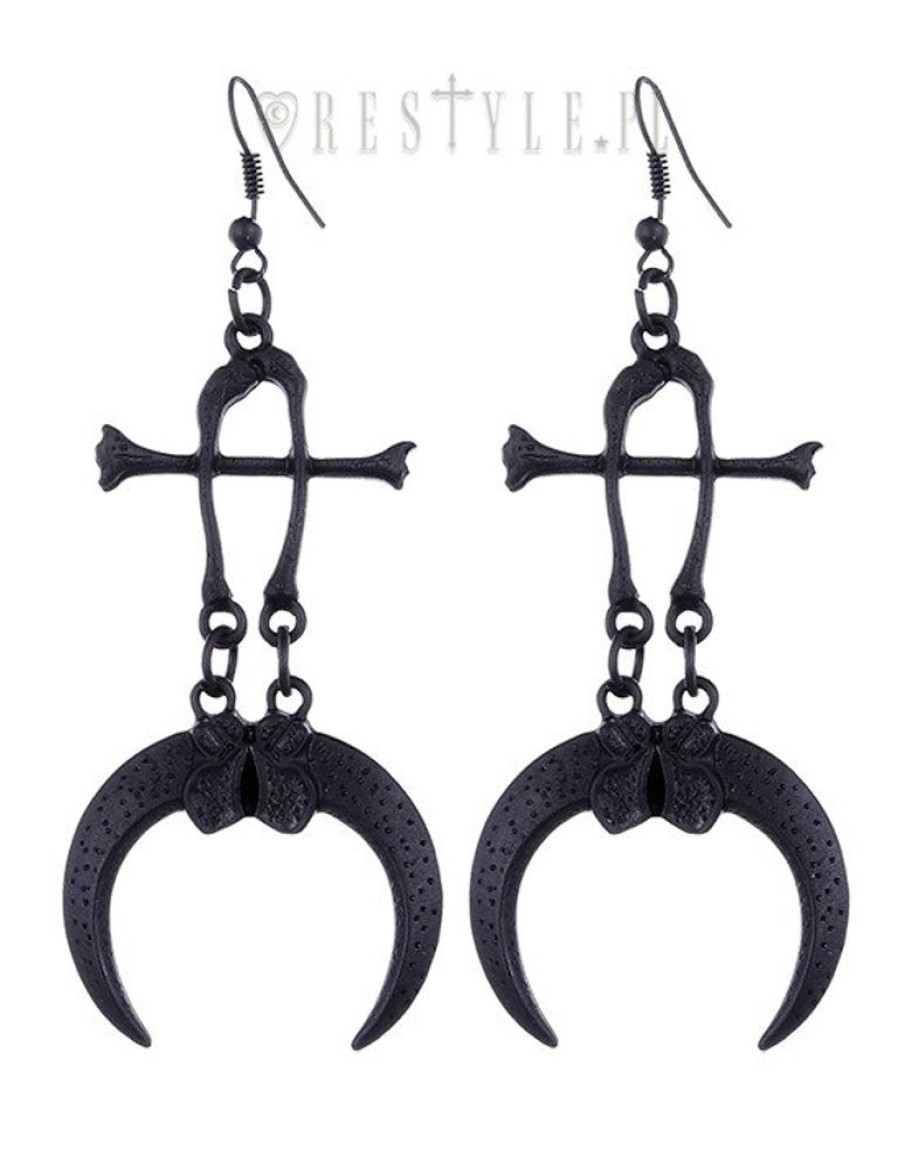 Jewellery Restyle | Black Occult Earrings Tibia Bones, Moon, Occult Jewellery "Claws & Bones Black Earrings"