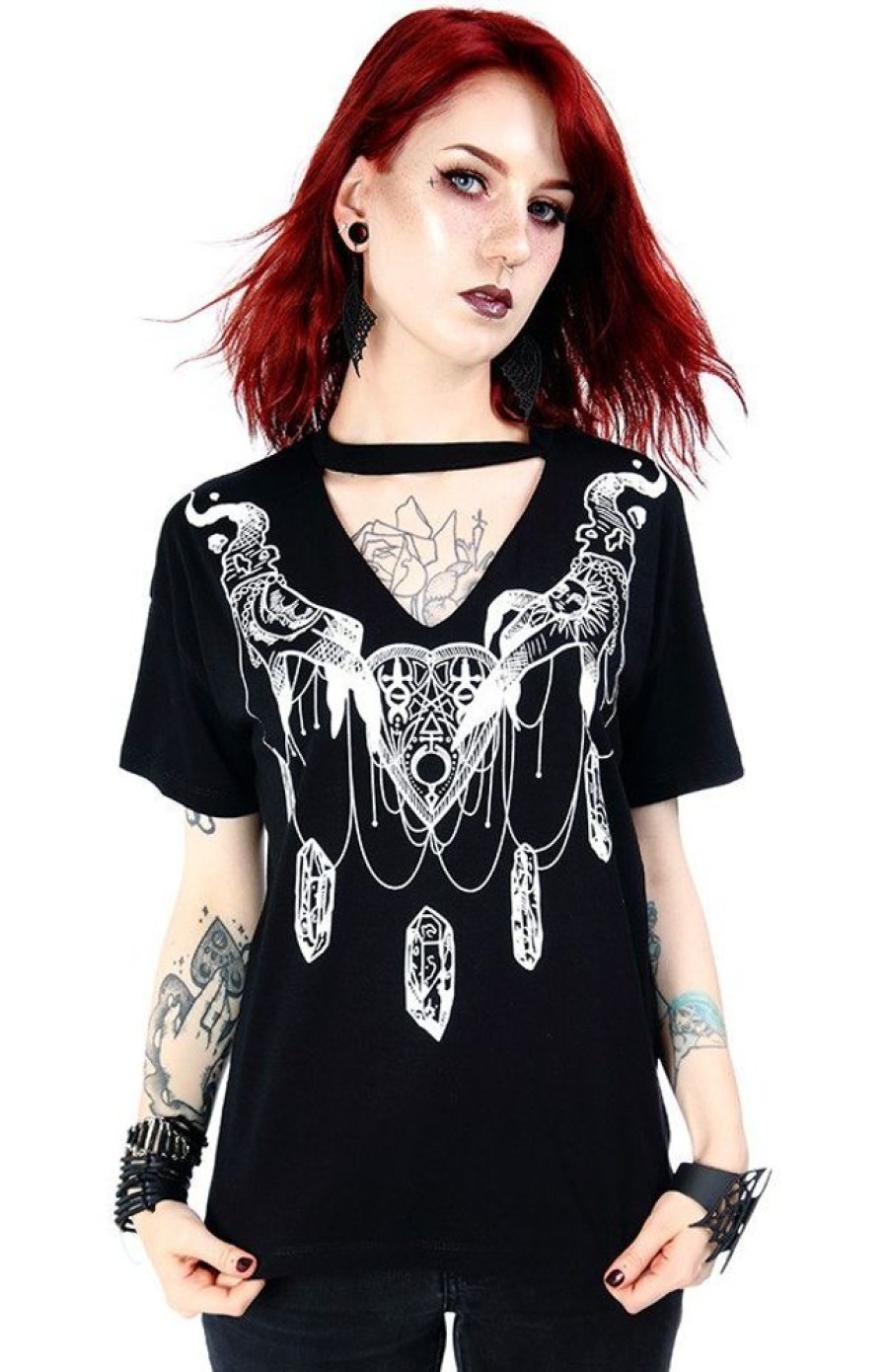 Clothes Restyle | Black T-Shirt With Choker Haunted Top