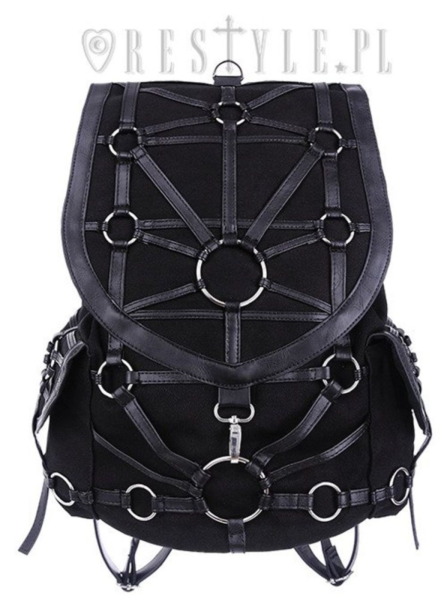 Backpacks Restyle | Black Harness Backpack, With Pockets, Occult, Black Fashion"O-Ring Backpack"