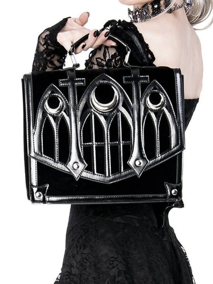 Handbags Restyle | Cathedral Suitcase Black Gothic Bag With Crescents