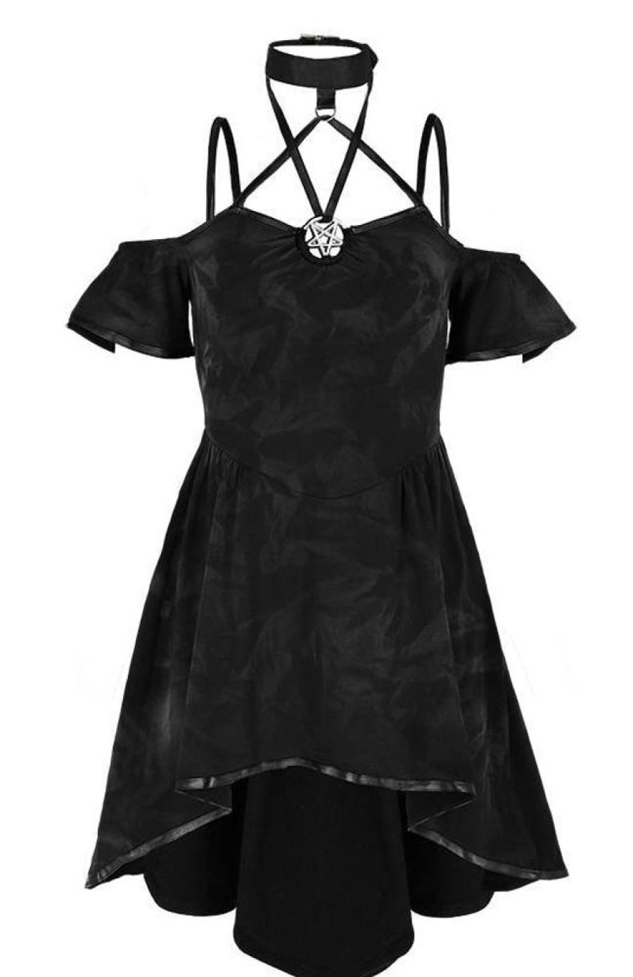 Clothes Restyle | Pentagram Choker Tunic Gothic Dress With Harness