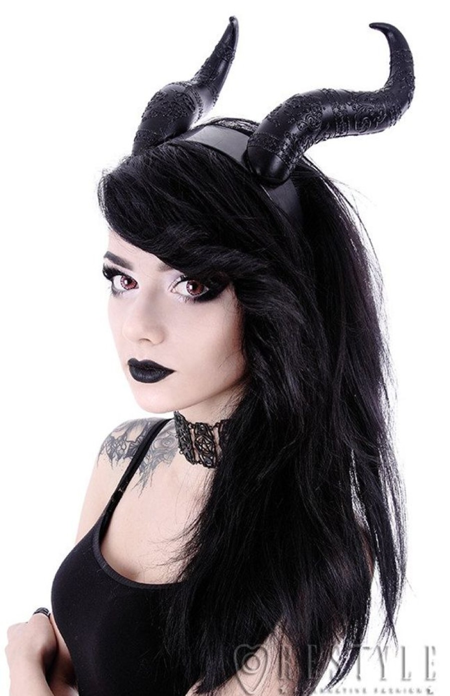 Accessories Restyle | Gothic Headpiece, Black Headband, Satan Horns Evil Horns