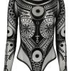 Clothes Restyle | Black Gothic Runes Mesh Pagan Bodysuit