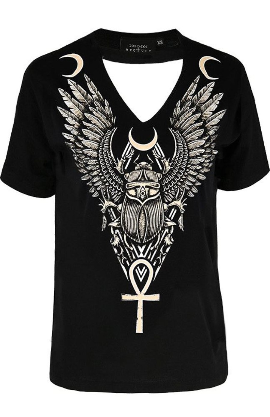 Clothes Restyle | Black Gothic T-Shirt With Choker Ancient Scarab