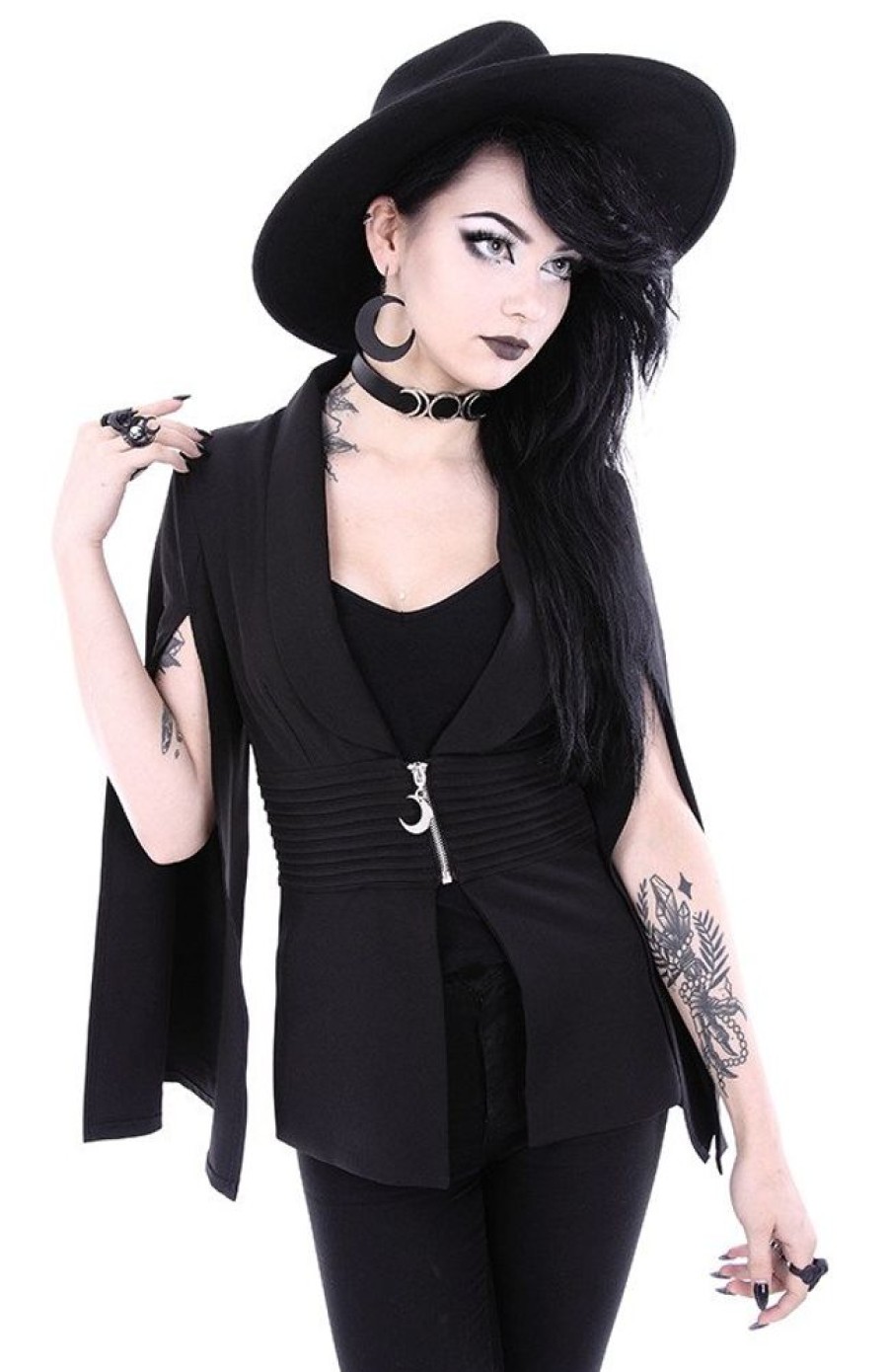 Clothes Restyle | Gothic Jacket With Cape Sleeves And Moon Zipper "Goddess Jacket"