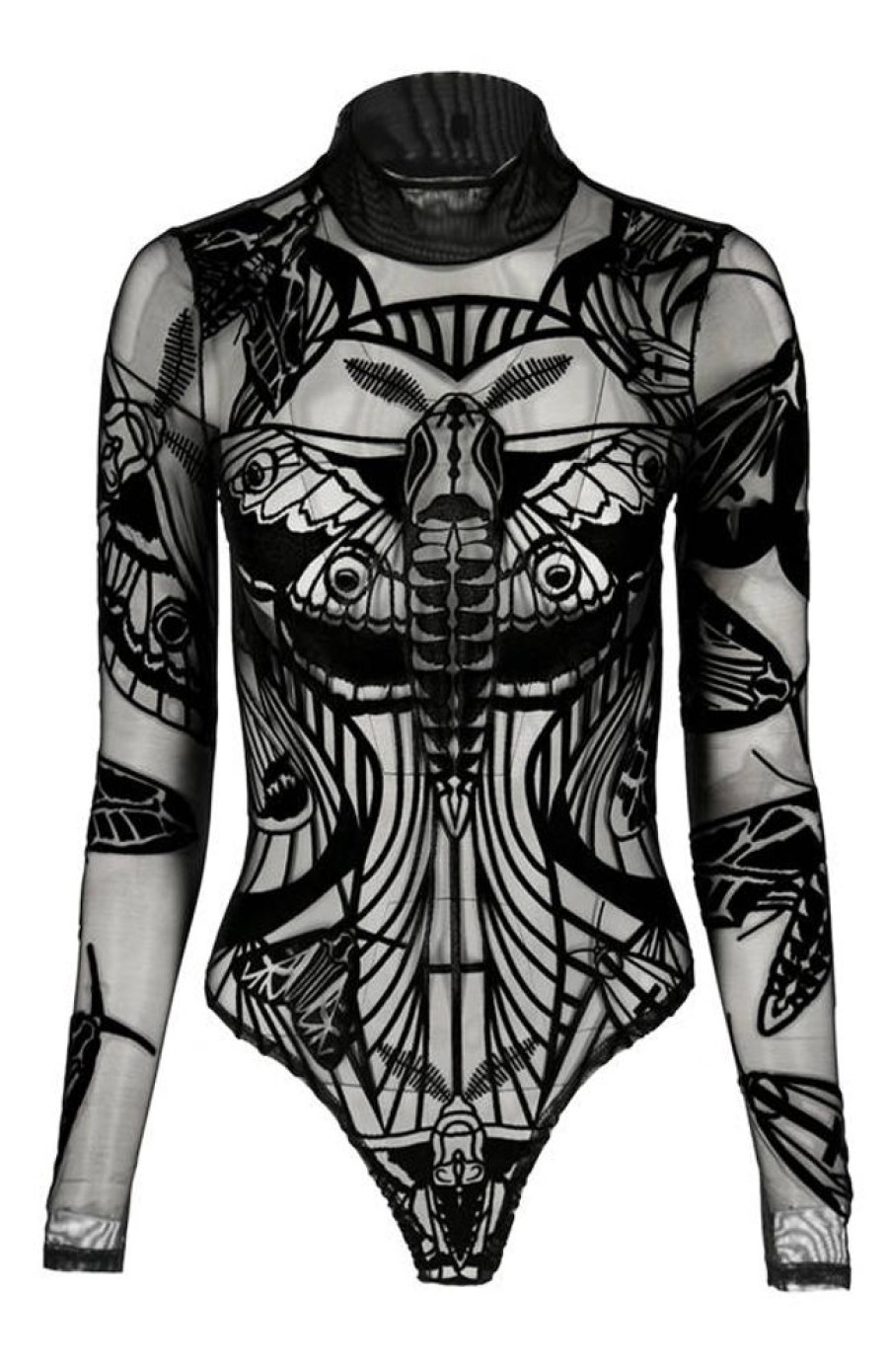 Clothes Restyle | Moth Contour Mesh Flocked Bodysuit