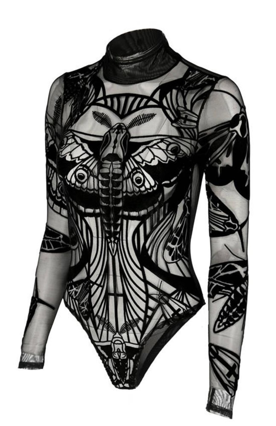 Clothes Restyle | Moth Contour Mesh Flocked Bodysuit