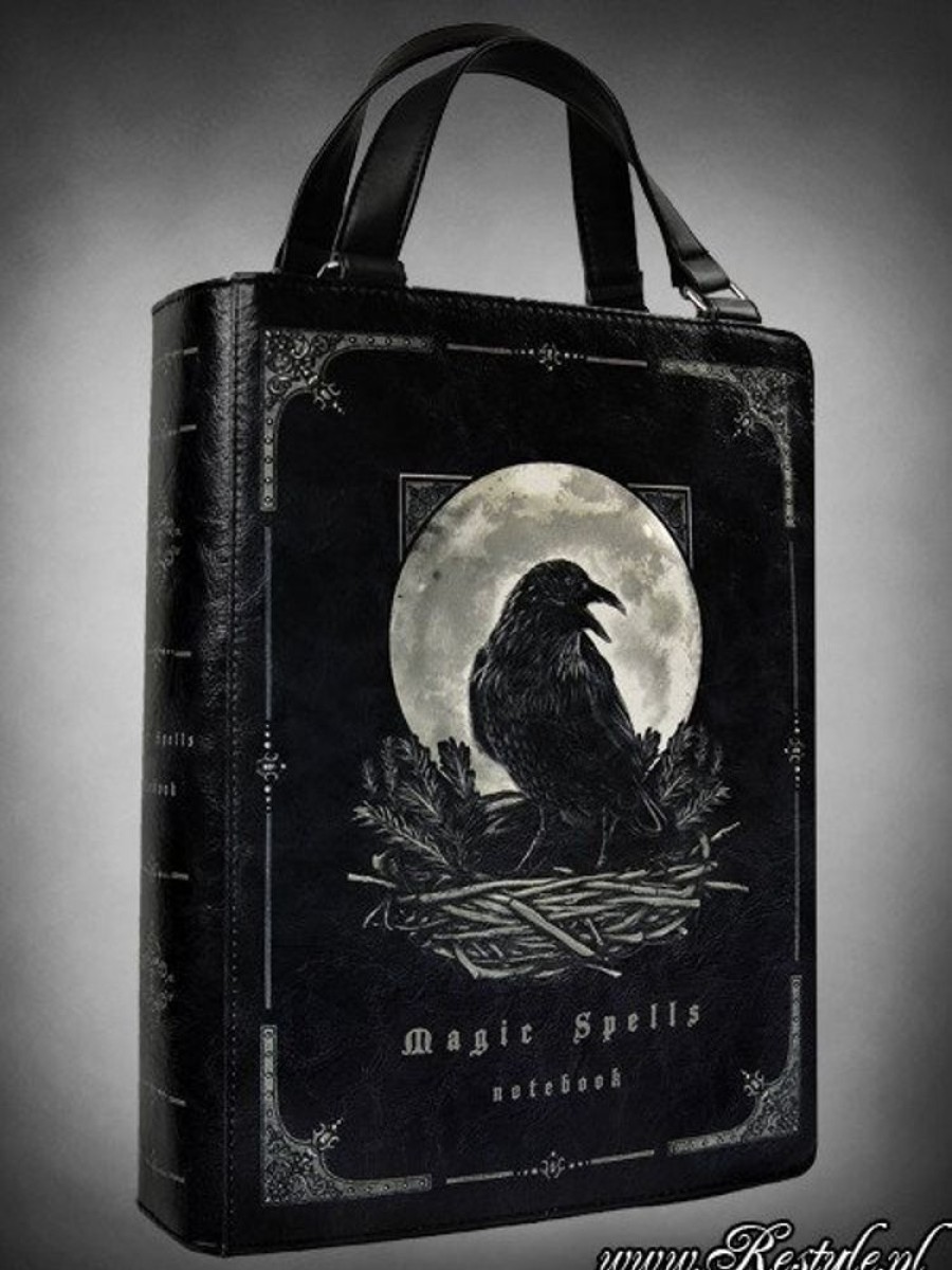 Handbags Restyle | Black Book Bag Gothic Handbag, Raven Moon "Magic Spells"