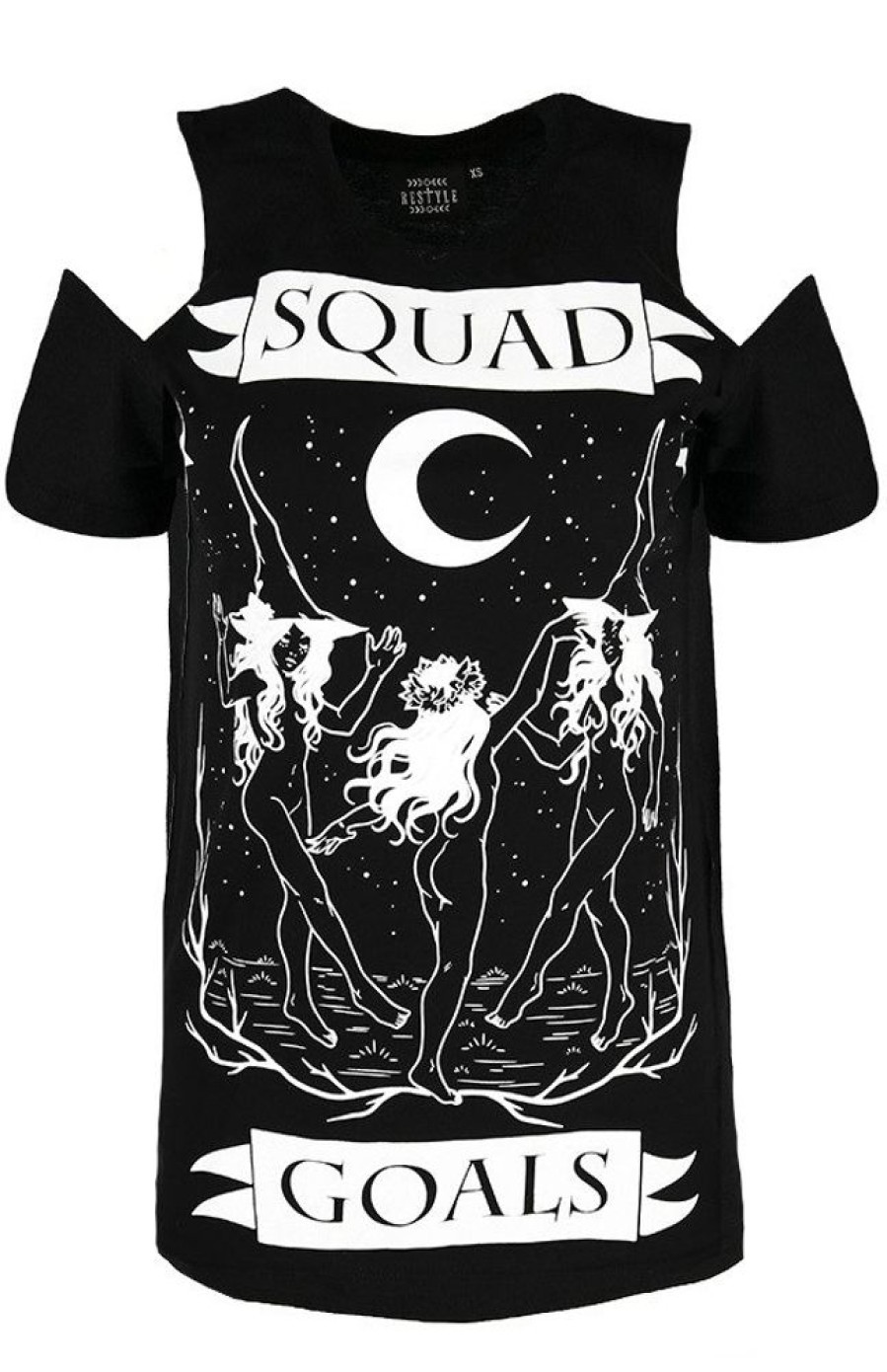 Clothes Restyle | Black Witches Cold Shoulder T-Shirt Squad Goals