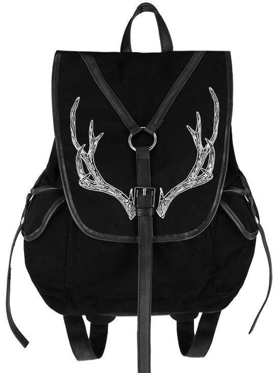 Backpacks Restyle | Black Antlers Backpack Pagan Witch Bag With Pockets