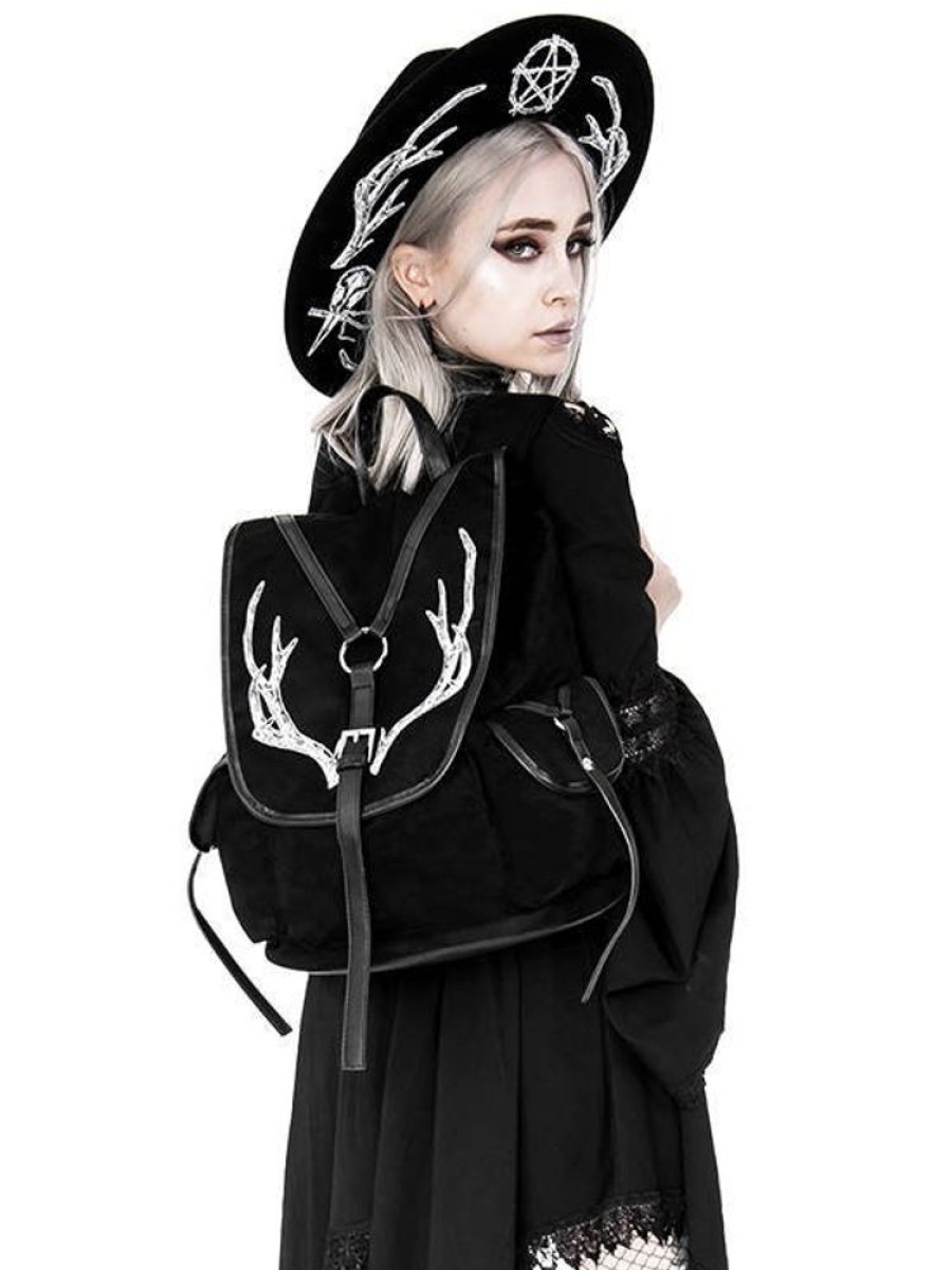 Backpacks Restyle | Black Antlers Backpack Pagan Witch Bag With Pockets