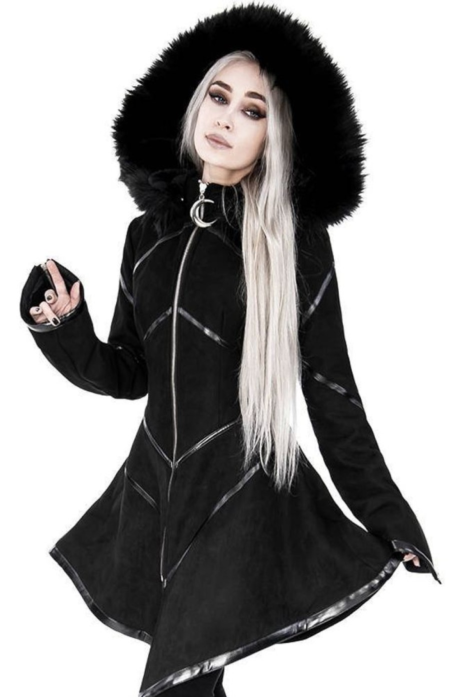 Clothes Restyle | Geometric Hooded Gothic Coat With Faux Fur