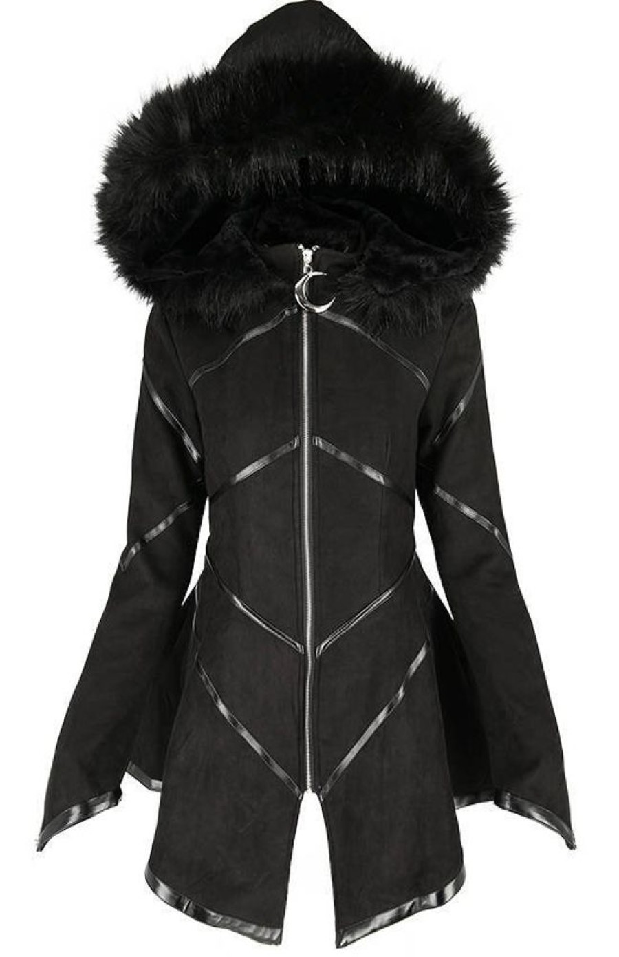 Clothes Restyle | Geometric Hooded Gothic Coat With Faux Fur