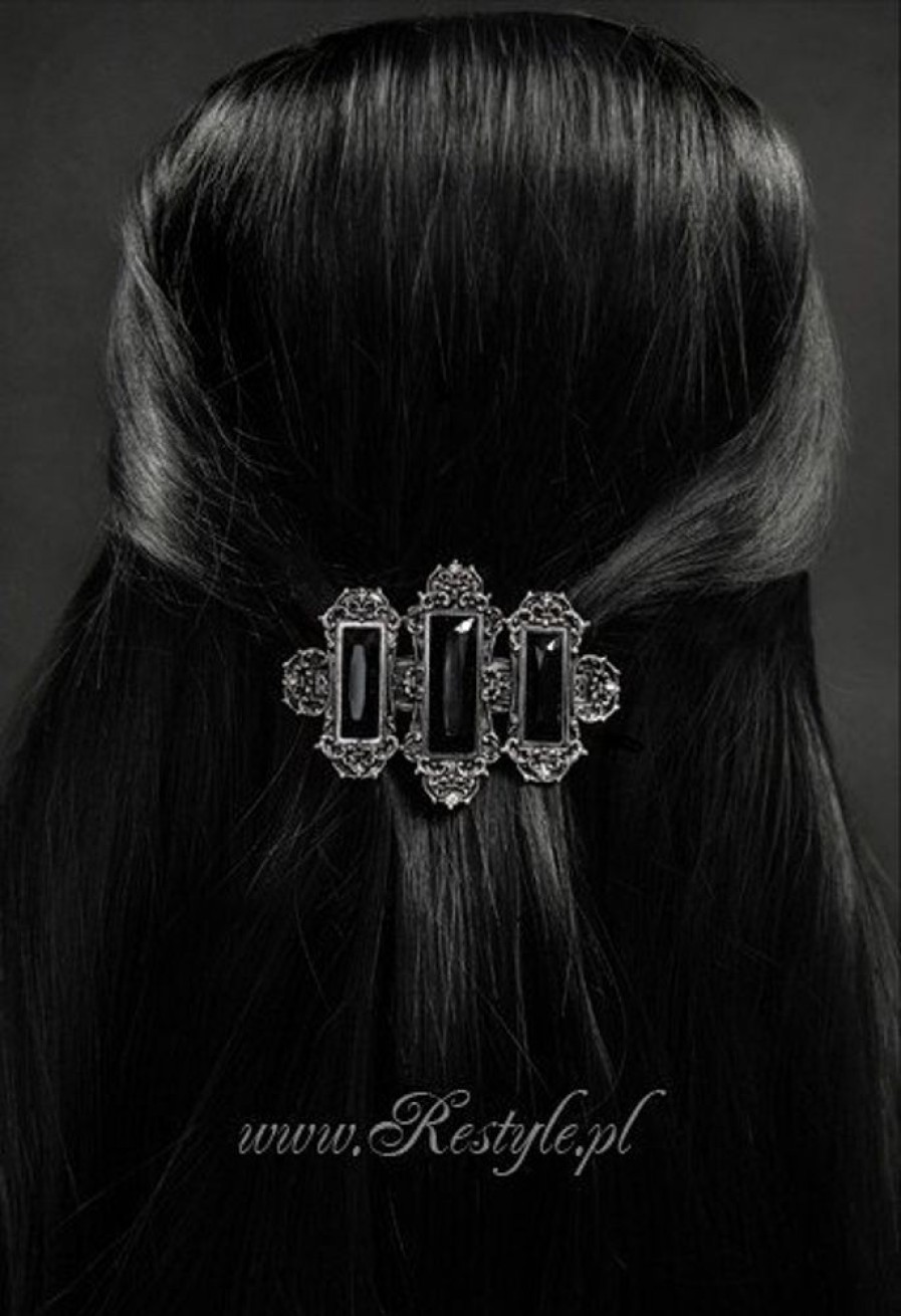 Jewellery Restyle | Gothic Hairclip "Vivian Black" Victorian Hair Barrette, Rectangle Stones