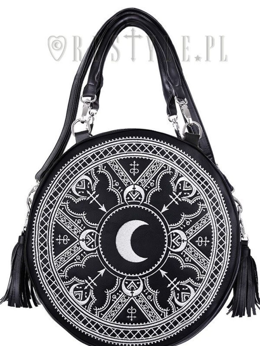 Handbags Restyle | Henna White Round Bag Moon Embroidery Handbag, Witchy Purse With Moon & Tessels