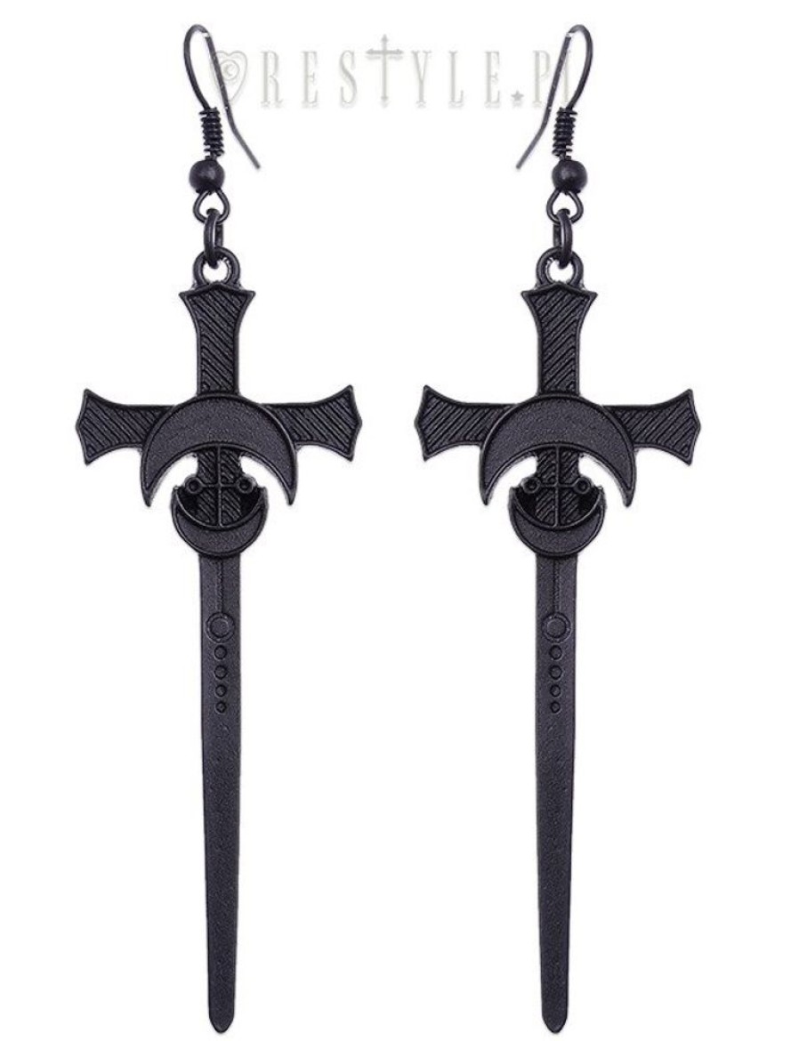 Jewellery Restyle | Gothic Moon Earrinngs, Occult Jewellery "Black Swords Earrings"