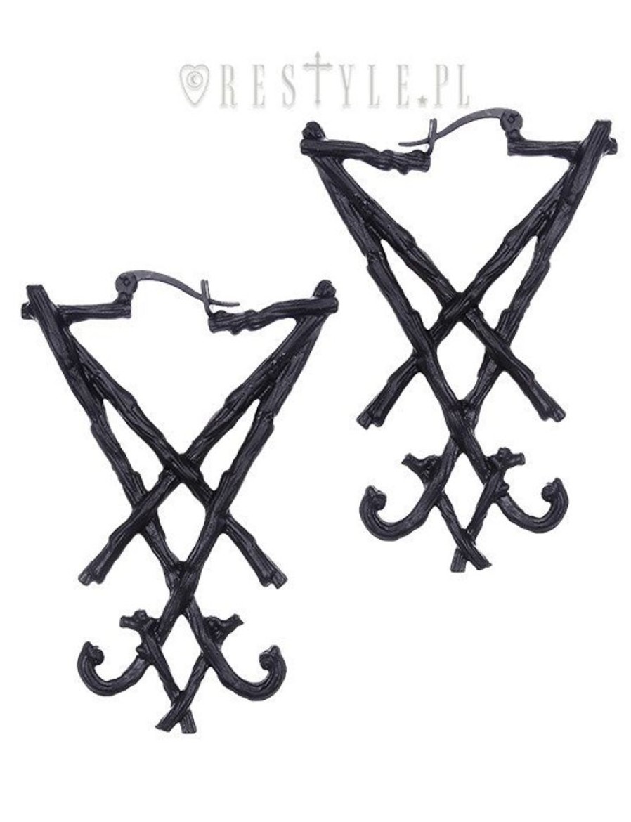 Jewellery Restyle | Black Gothic Hoop Earrings, Occult Jewellery "Black Lucifer Sigil Earrings"