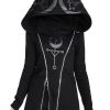 Clothes Restyle | Twin Moon Hoodie Black Gothic Double Zipped Jacket With Print