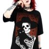 Clothes Restyle | Black Women Oversize T-Shirt Skeleton Eternal Love